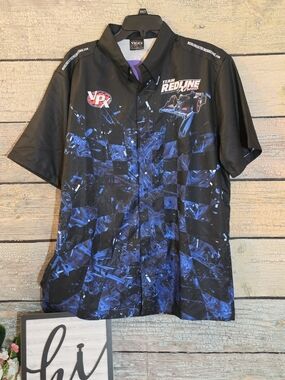 Team Redline Racing Black & Blue Short Sleeve Button-Down Shirt